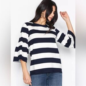 Lauren Ralph Lauren Bell Sleeved Black & White Striped Small Top